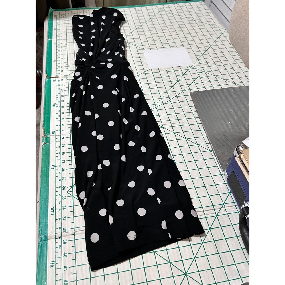 Lauren Ralph Lauren 14 Polka Dot Twist Front Sheath Dress Black White Sleeveless - Picture 6 of 11